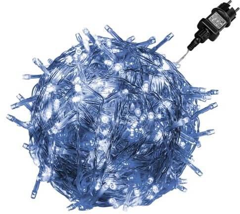 VOLTRONIC LED Lichterkette, IP44, Modell- und Farbwahl, 50 LEDs, Transparentes Kabel, kaltweiß