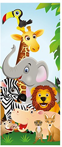 Bilderdepot24 Türtapete Dschungeltiere Cartoon II 90 x 200 cm - einteilig Türaufkleber Türfolie Türposter - Kinderzimmer Kinderbild Junge Mädchen Afrika Tiere
