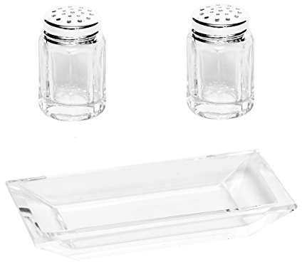 Brillibrum Mini spargisale in vetro argento fine mini spargitore universale per spezie (8 angoli, 2 spargitori con vassoio)