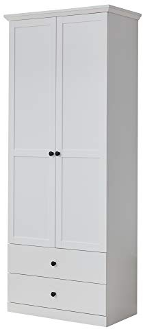 trendteam smart living - Baxter - Garderobenschrank - Weiß - Schrank im klassischen Landhausstil - (BxHxT) 81 x 196 x 41 cm - 2 Fächer und 2 Schubladen - Kratzfest