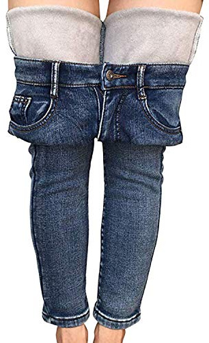 Damen-Jeggings mit Fleece-Futter, dehnbar, hohe Taille, Skinny-Jeans, Yoga, Denim-Hose