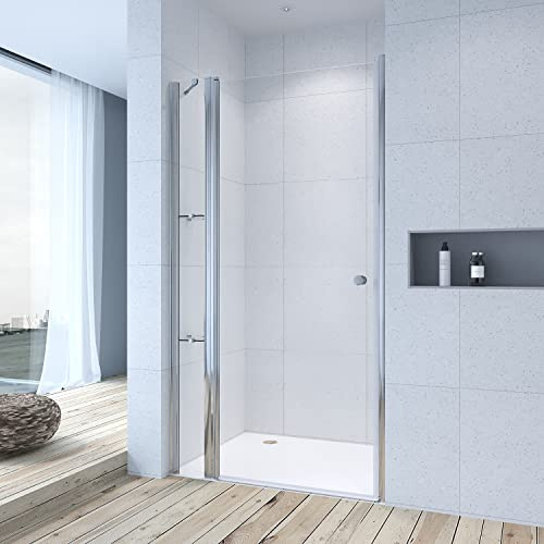 AQUABATOS® Duschtür 95 cm breit mit Festteil und Eckregalen aus 6mm Echtglas Nano Beschichtung ESG, Drehtür Pendeltür schwingtür in Nische, Duschabtrennung Duschwand Glas mit Duschablage Höhe 195 cm