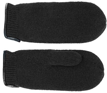 fiebig Walkfäustling mit Ledersaum | Fausthandschuh aus gewalkter Wolle für Damen & Herren | Schurwollfäustling in vielen Farben (8,5-M, Schwarz)