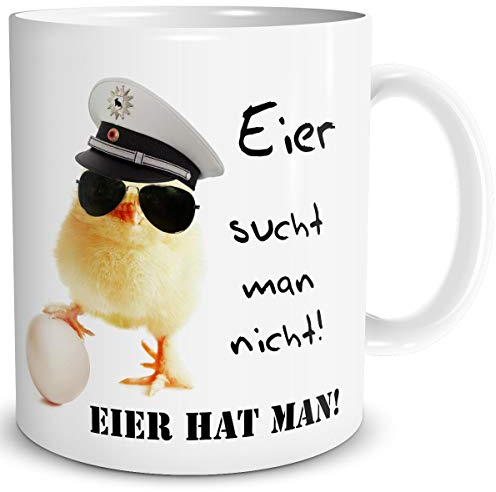 TRIOSK Tasse Polizei Küken mit Spruch Eier hat man lustig Police Edition Geschenk für Männer Frauen Kollegen Beruf Polizist Polizistin Ostern, Keramik 300ml