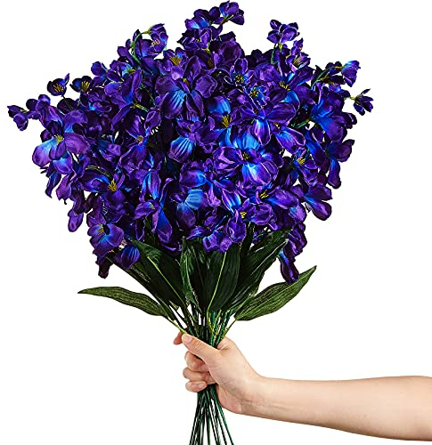 Künstliche lilafarbene blaue Orchidee, künstliche Blumen, violette Orchideen, Seidenblumen für Hochzeit, Abendessen, Zuhause, Restaurant, Dekoration, Brautstrauß, Korsage, Kranz, Dekor (16)