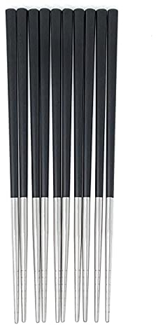 Qinlang Reusable Chopsticks, Stainless Steel Tips/Fiber Glass Handles, Dishwasher Safe, Non-Slip Metal Chopsticks for Cooking Eating, 5 Pairs Gift Pack - Black