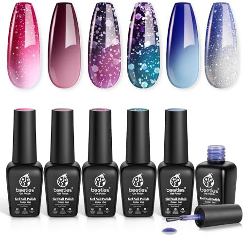 Beetles Gel Nail Polishes- 6 Color Changing Crystal Ball Gel Polish Kit Popular Nail Art Design Soak Off Nail Lamp Nail Polish Gel DIY Manicure Kit Beauty Gifts Nails Art