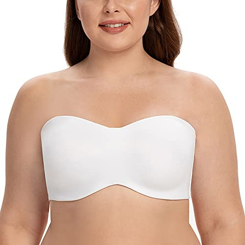 CASOLACE Women's Underwire Bandeau Minimizer Strapless Bras for Large Breasts White 40G