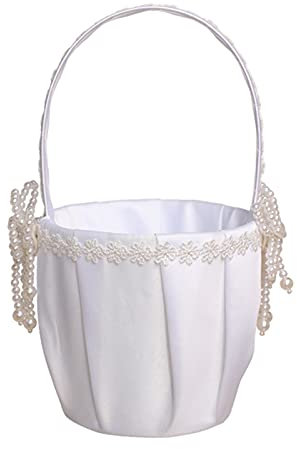 FYBlossom Hochzeit Ringkissen Weiß Blumenkörbe Für Hochzeit, Satin Spitze Perle Hochzeit Ehering-Kissen Natur Blumenkinderkörbchen, Handgemacht Ringkissen Blumenkorb Blumenmädchen Korb Für Ringträger