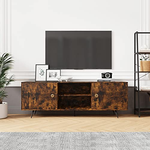 Novilla Meuble TV lndustriel,Banc TV pour Téléviseur jusqu'à 58 Pouces,avec Armoires, Tiroirs et Étagères,pour Salon, Chambre, Bureau-Marron-Meuble Bas pour télévision,Console de Jeux,Support TV