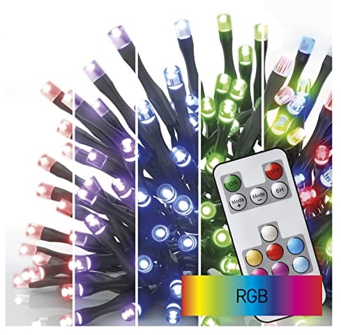 EMOS LED-Lichterkette bunt für Innen und Außen, 72 Lichtmodi, 10m lange Weihnachtslichterkette mit 96 LEDs und Fernbedienung + Netzteil, 6 Stunden Timer Funktion, für Partys, Weihnachten, Deko