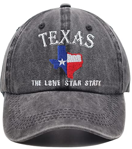 OASCUVER Texas Lone Star State Hat, TX States Flag Map Shape Embroidered Adjustable Washed Baseball Cap, Stickerei Schwarz, Einheitsgröße