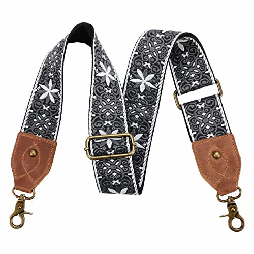 Taschengurt-2 breiter Schulterriemen aus Rindsleder, Verstellbarer Ersatz, Crossbody-Taschenriemen mit Mehreren Mustern für Handtaschen, Crossbody-Taschen, Umhängetaschen (Cremefarbene Blüten)