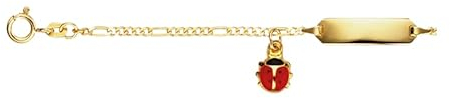 JC Trauringe Baby- & Kinder ID-Armband Marienkäfer Goldarmband 333 Gold 14 cm I Figaro Armband mit Gravur Taufarmband Gold Namensarmband Kinderschmuck | Nickelfrei | Made in Germany I I 5.53052-105