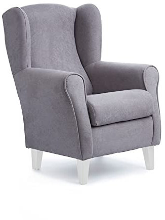 Sillonea - Sillón Orejero Roma, butaca pequeña para salón. Sillón de Lectura Individual, Ideal para Ver la TV/Leer. Medida: 100x74x77cm. Tapizado con Tela Antimanchas. (Gris, Lacado Blanco)