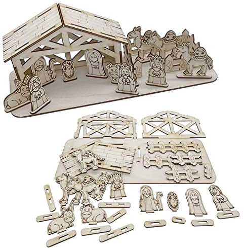 Weihnachtskrippe aus Birkensperrholz Holzbastelset - Krippe, Krippenfiguren zum bemalen, Kinder geeignet - Weihnachtsdeko aus Holz, Weihnachtsdekoration - schöne Geschenk-Idee zu Weihnachten