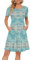 AUSELILY Women's Short Sleeve Pleated Loose Swing Casual Dress with Pockets Knee Length Boho Floral Green S