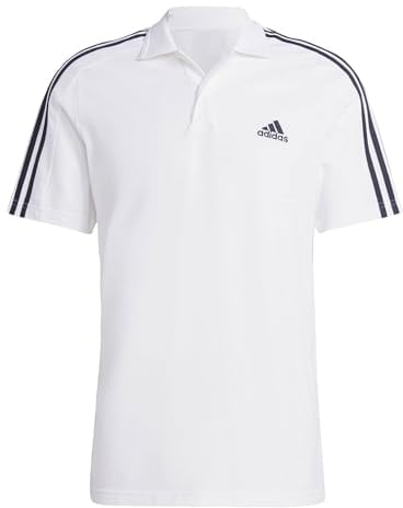 adidas Herren Essentials Piqué Embroidered Small Logo 3-Stripes Polo Shirt, White/Black, M