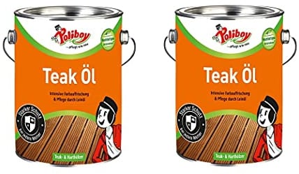 Poliboy Teak Öl für dunkle Harthölzer - Holzschutz & intensive Farbauffrischung - reinigt, pflegt & schützt - Mit natürlichem Leinöl - starker Allwetterschutz - 2x2,5 Liter - Dose - Made in Germany