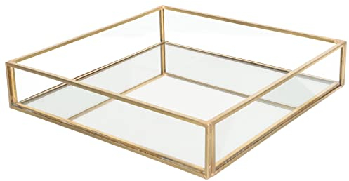 Perfume Tray, Jewelry Perfume Organizer Metal Decorative Tray Makeup Tray Square Brass Glass Vanity Tray for Bedroom Dresser Bathroom