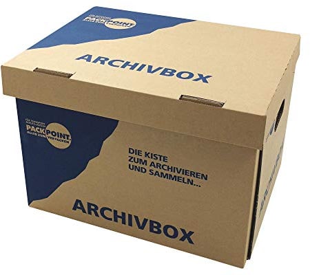 20 Stk. Archivbox Lagerbox 400x320x290mm extrem stabil, bis 250kg stapelbar/Ausführung: Braun mit BeschriftungArchivbox