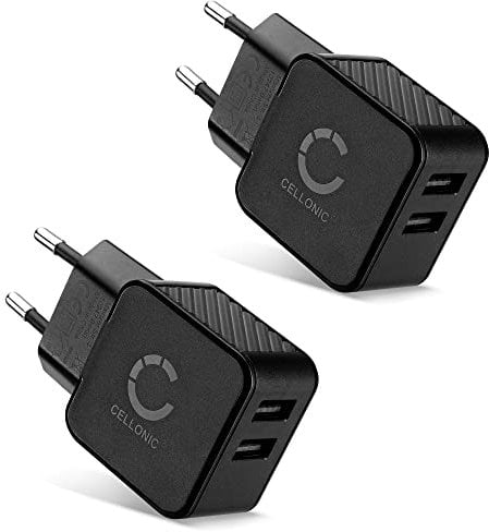 CELLONIC Chargeur USB pour (2 Pack) 5V / 3.4A 1000mA avec 17W - 3.4A Bloc Alimentation USB 2X Prise USB Chargeur Multi USB Adaptateur Secteur USB 2 Ports