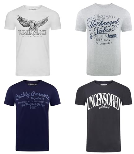 riverso Tshirt Herren Baumwolle Regular Fit RIVLeon 4er Set Pack Rundhals Kurzarm Sommer Tee Shirt Print, Größe:XL, Farbe:Farbmix 29