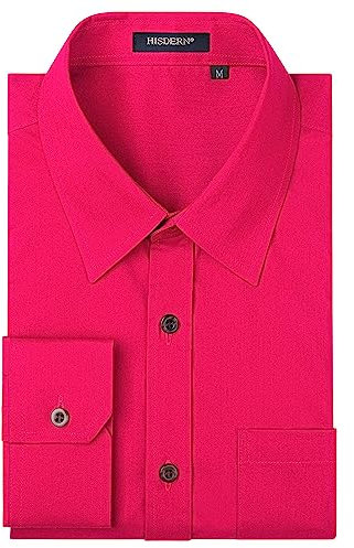 HISDERN Homme Chemise Manches Longues Chemises Slim Fit Chemise Casual Chemises Business Rose Vif M