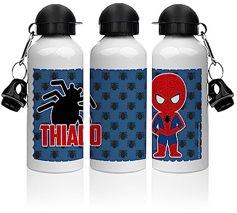 Genérico Gourde en aluminium personnalisée avec nom - 500 ml - Pour l'école - Cadeau personnalisé - Différents modèles au choix (Spiderman)