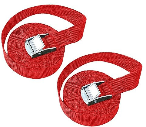 Dreneco 2M Sangle d'Arrimage, 2 Pièces Sangle à Cliquet avec Boucle de Serrage en Alliage de Zinc pour Fixation Moto,Voiture, Vélo, Bagage (Rouge)