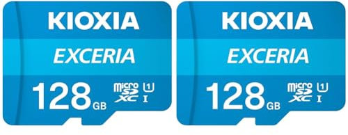 KIOXIA 128GB EXCERIA MicroSD Memory Card U1 Class 10 100MB/s Max Read Speed, Full HD Video Recording, Blue (Pack of 2)
