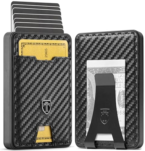 TRAVANDO Swype Aluminium Porte Carte Homme avec Blocage RFID - Portefeuille en Fibre de Carbone Petit avec Pince a Billets - Porte-Carte de Credit - Idée Cadeau Homme