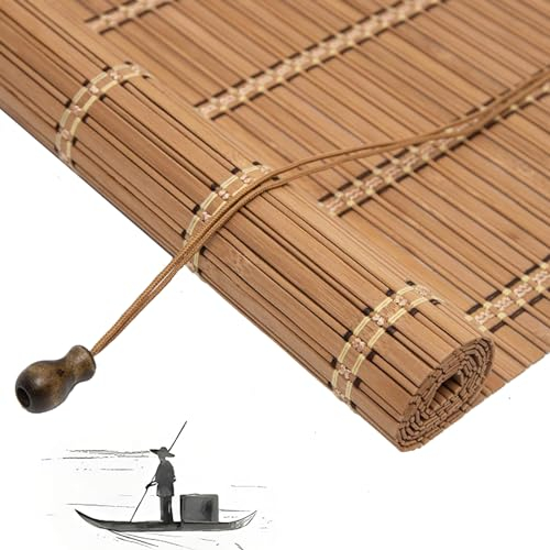 Sh000ad Natur Bambus-Rollo,Raffrollos,Bambus Jalousie Für Balkon,60% Verdunkelungsrollos,Sichtschutz Für Fenster,Garten,Terrasse,Außenbereich,Sonnenschutz,Anpassbar,Breite x Höhe (170cm x 220cm)