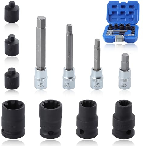 SPEEDWOX 11Pcs Brake Caliper Socket Set - Impact Brake Caliper Special Socket Set and Bit Tool with Toolbox - Fit for Benz, BMW, Audi, Porsche H7, H8, H9, H11, 10Pt, 11.5Mm, 15Mm, 20Mm, 7Pt, 22Mm