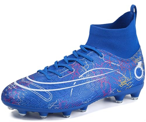 PiDaGlobal Fußballschuhe Herren High Top Spike Cleats Fussballschuhe Jugendliche Athletics Trainingsschuhe Professionelle Outdoor Sportschuhe Fußball Stiefel 37EU Blau
