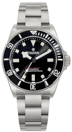 TACTICAL FROG Thorn Uhren für Herren, 39 mm, Titan-Tauchuhr, PT5000, automatisch, mechanisch, Saphirglas, leuchtend, bis 200 m wasserdicht, SHY036 Blau, Schwarzes Zifferblatt, Classic