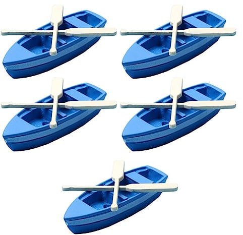 ifundom Miniature Blue Wooden Boat, 5 Sets Mini Blue Canoe with Oars, Fairy Garden Accessories, for Fairy Garden Supplies, Fish Tank, Cake Topper, Moss Landscape