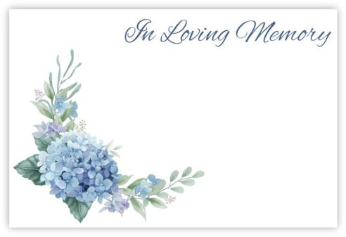 celloexpress In Loving Memory (Blue Hydrangea) Flower Message Cards - 60mm x 90mm - Bereavement Florist Card Sympathy Condolences Notes (Pack of 10)