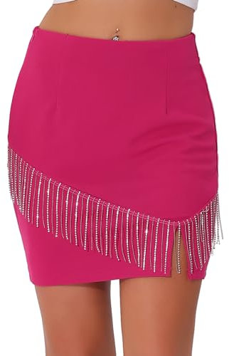 Allegra K Donna Gonna con Frange Scintillanti per Mini Gonne A Tubino Divise A Vita Alta Rosa Caldo M