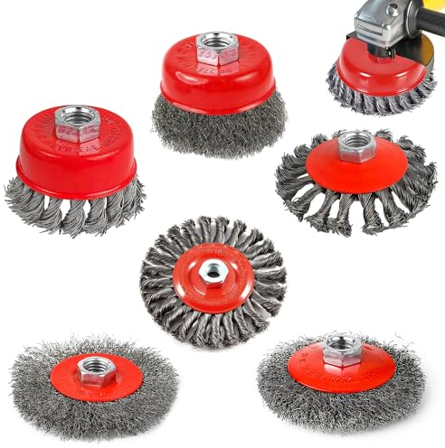 mizikuu Drahtbürste Winkelschleifer, 6 PCS 5/8-11 Topfbürste Winkelschleifer Stahl Drahtbürsten Kegelbürste Schleifbürsten 100 mm, 75mm Winkelschleifer Werkzeug Korn