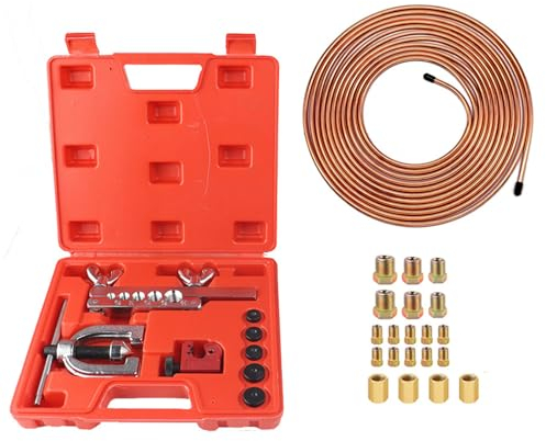 veco chajor Bördelgeräte für bremsleitungen, universal Flaring Tool kit für hydraulische bremssysteme, 7.62m kupferlegierung bremsleitung, mehrgrößenadapter +Blauer rohrbieger
