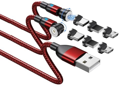 BITHAI Magnetic Charging Cable 540 Rotatable Magnetic Phone Charger [2 Pack 1m/1m] 3in1 Magnetic Charging Cable Nylon Braided Magnetic USB Cable for iPhone