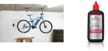 Fischer Fahrradlift Plus | Tragkraft bis 30 kg | Fahrradhalterung & NIGRIN BIKE-CARE E-Bike-Kettenöl, 100 ml Flasche, Fahrradkettenöl, verringert Reibung, macht Fahrradketten leichtläufig