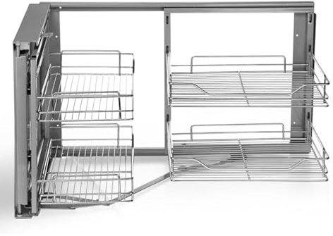 15-Zoll-Organizer für Blinde Ecken, Magic Corner-Unterschrank, Links ausziehbar, 2-stufiger ausziehbarer Schrank-Organizer für Küchenschränke (Links offen)