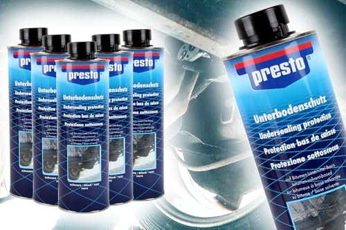 5X Unterbodenschutz Bitumen Spray 1000ml, Presto Unterboden Versiegelung Steinschlagschutz Schwarz, für Karosserie, Werkstatt, Haus & Hobby