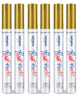 LEMEITU Paint Pens,Permanent Oil Based Paint Markers,Never Fade Marker Pen,for Office, Art projects, Rock Painting, Ceramic, Glass, Wood, Plastic, Metal, Canvas,6 Pack,Gold