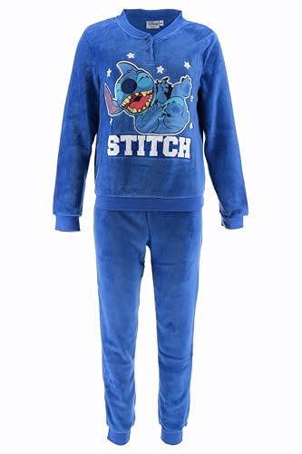 Disney Stitch Pigiama da Donna, Pigiama in Morbida Pile 2 Pezzi, T-Shirt e Pantaloni Lunghi in Velluto, Regalo per Donne e Ragazzi | Taglia M | Blu