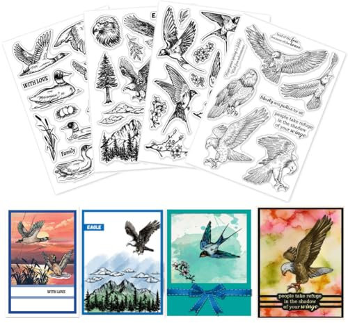 GLOBLELAND 4 Blatt Vögel Tiere Klare Stempel Für DIY Scrapbooking Vogel Adler Stockente Ente Schwalbe Silikonstempel Siegel Transparente Stempel Für Kartenherstellung Fotoalbum Heimdekoration