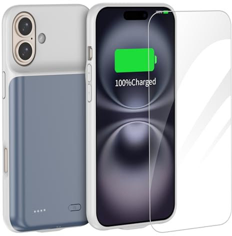 FLSTOR Battery Case for iPhone 16, 7000mAh Portable Rechargeable Charging Case Compatible with iPhone 16(6.1 inch) with Screen Protector, Up to 1.5X Battery Life, Data-sync Supported, Blue