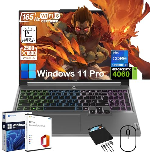 Lenovo Legion 5i Gaming Laptop - with External CD/DVD Drive & Office Lifetime, 16 165Hz Display, Intel 24-Core i9-14900HX, RTX 4060, Backlit KB, Win 11 Pro, w/Accessories (64GB DDR5 RAM | 2TB SSD)